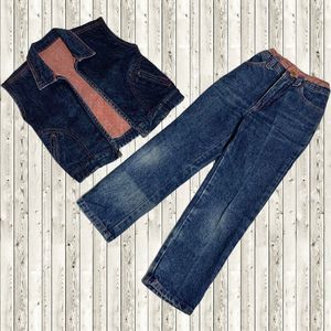 Vintage 1980's GIRLS KIDS Size 6X JORDACHE 2 Piece Jeans Vest Outfit Horse Head